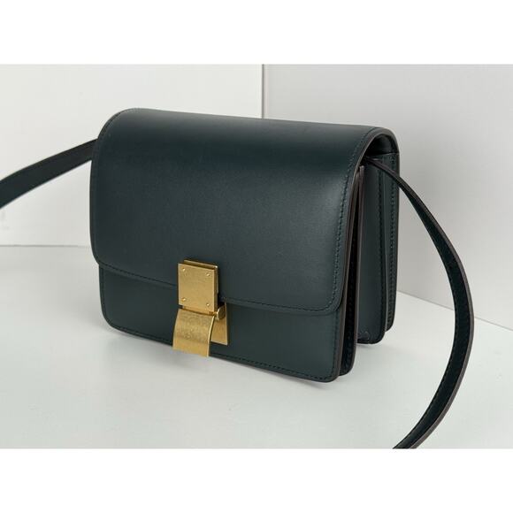 Celine Classic Box Medium Dark Green Leather Women's Shoulder Bag - Picture 1 of 16